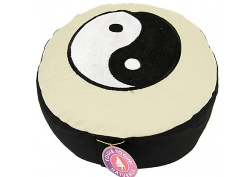 Cuscino da meditazione - con simbolo Yin Yang - bianco/nero